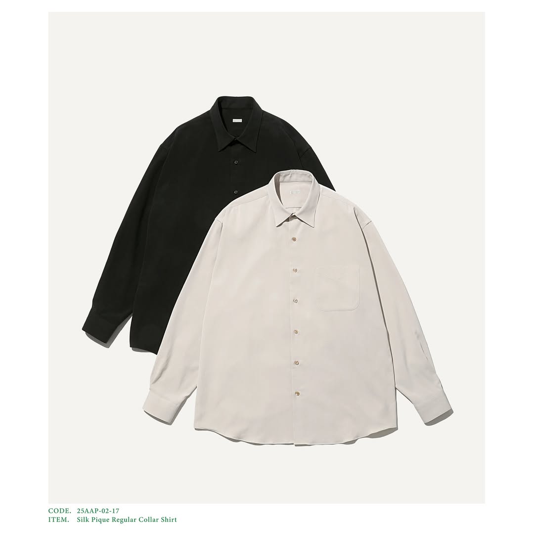 A.PRESSE 25AW Silk Pique Regular Collar Shirt